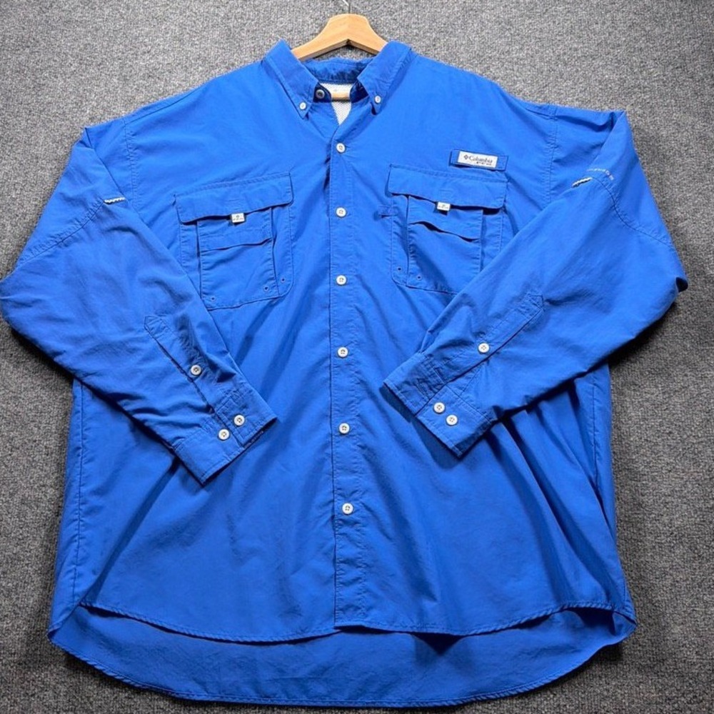 Columbia PFG Bahama II Shirt Mens XXL Dark Blue Long Sleeve Vented Fishing